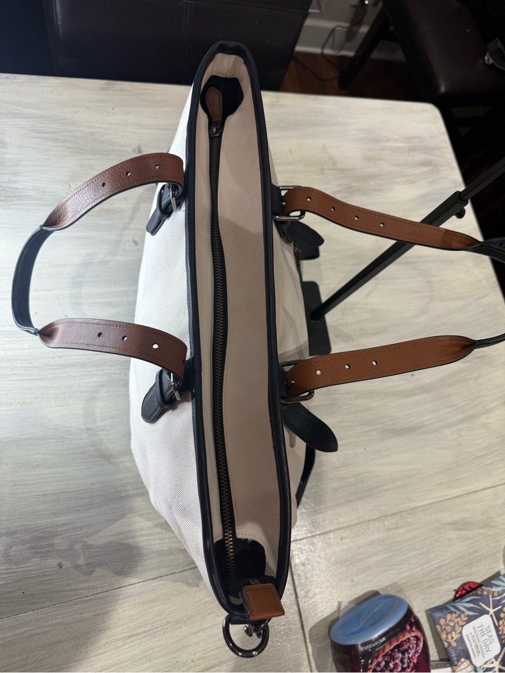 Coach Mercer Canvas Duffel/Tote in Chalk and Navy with Brown Accents- NWOT - Picture 10 of 14